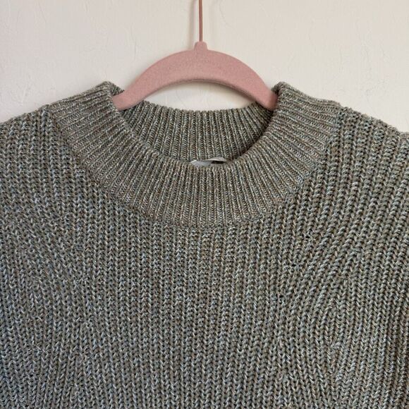 H&M Green & Metallic Gold Tight Knit Balloon Sleeve Sweater Small Cozy Fall - Picture 6 of 12